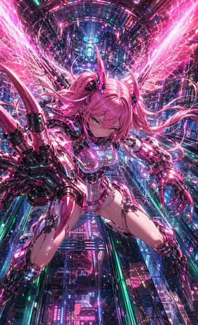 Example generated from “Cyberpunk Pink Mecha Angel Girl”