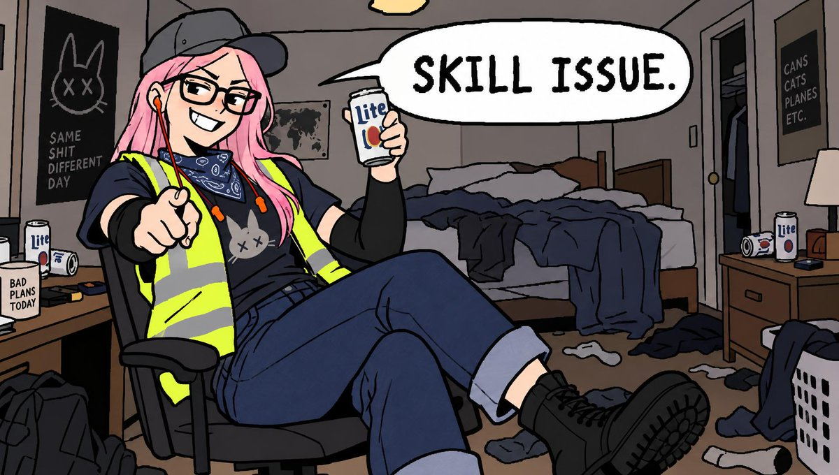 Smug Character Sitting and Pointing — Reference Image Required