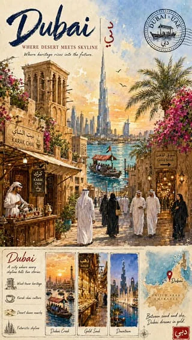 Example generated from “Vintage Dubai Watercolor Travel Poster”