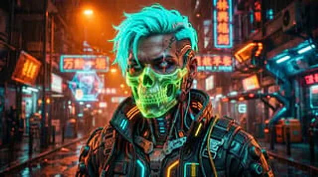 Example generated from “Cyberpunk Neon Alley Portrait”