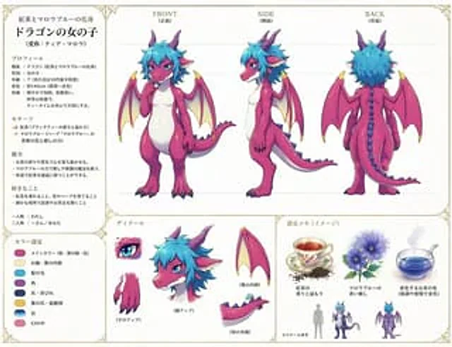 Example generated from “Anime Dragon Girl Reference Sheet”