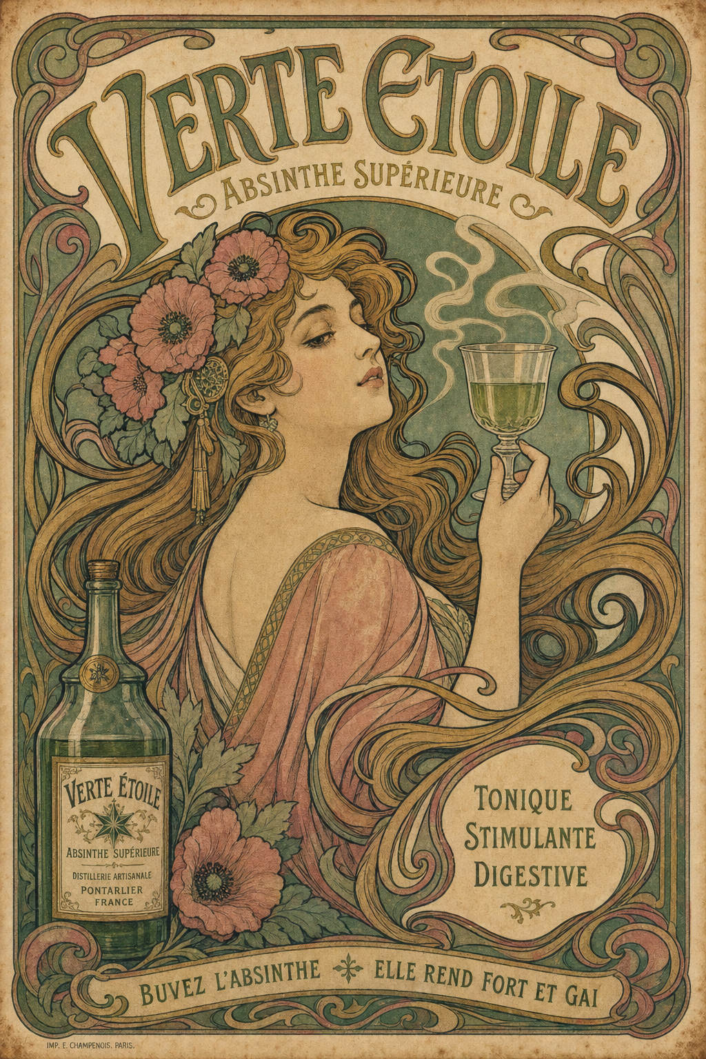 Example generated from “Art Nouveau Absinthe Poster Concept — Shuryne · MIT”