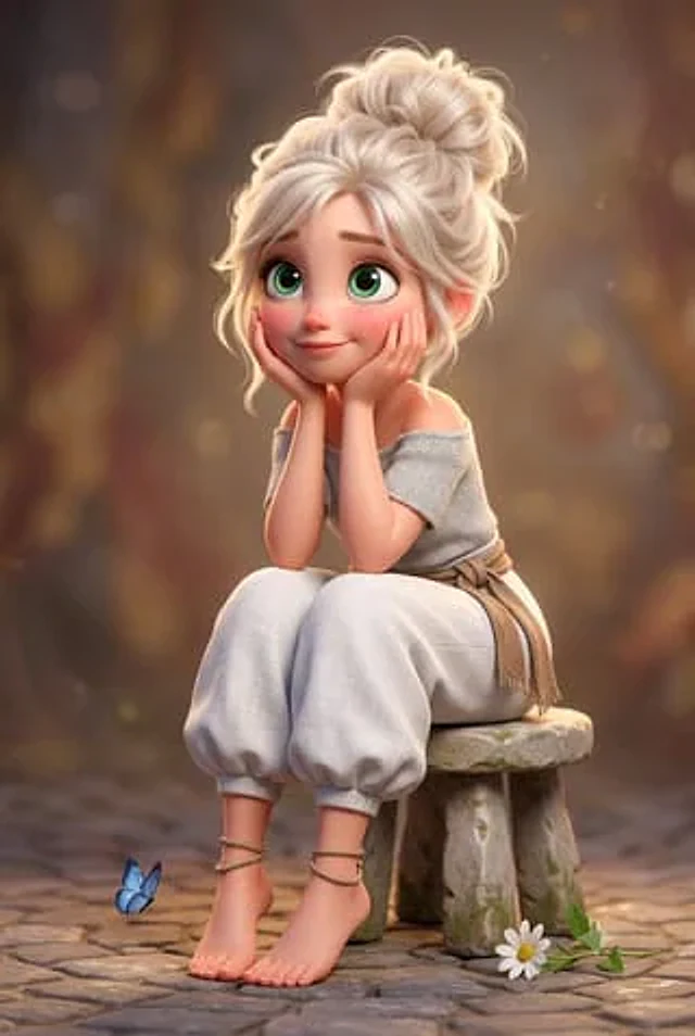 Example generated from “Comic / Storyboard - 3D Stylized Cartoon Girl on Stone Stool”