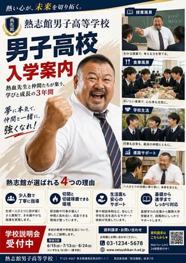 Example generated from “Japanese Boys High School Admissions Poster”