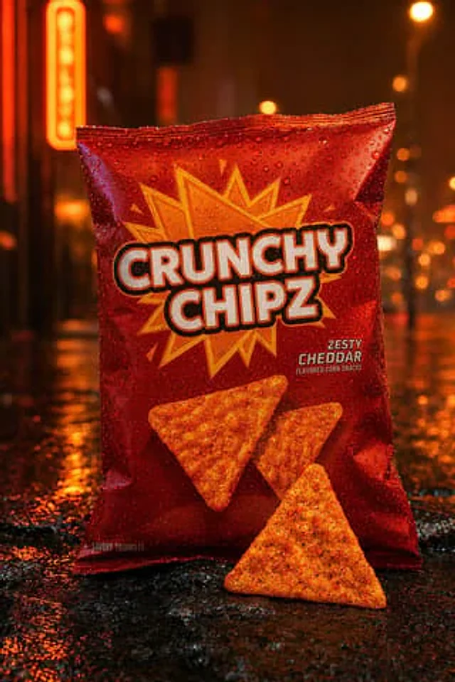 Example generated from “Neon Rain Snack Bag Ad”