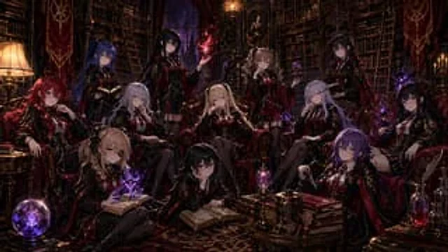 Example generated from “Gothic Anime Witch Library Ensemble”