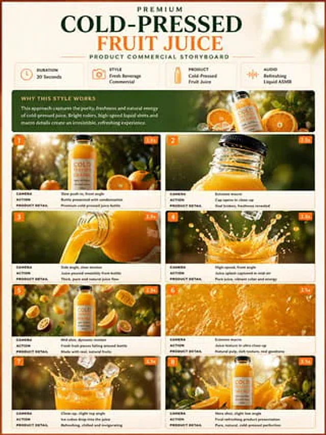 Example generated from “Premium Beverage Commercial Storyboard”