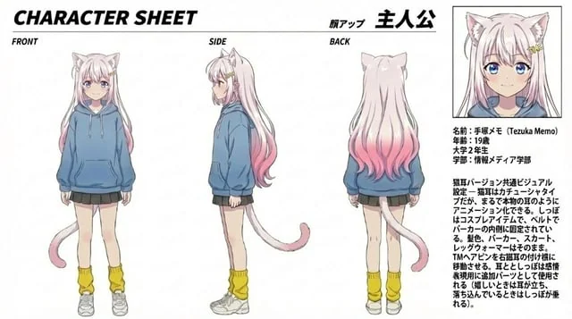 Example generated from “Anime Cat Girl Character Sheet”