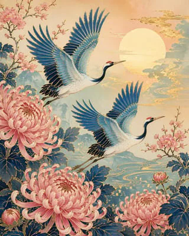 Example generated from “Japanese Crane and Chrysanthemum Art”