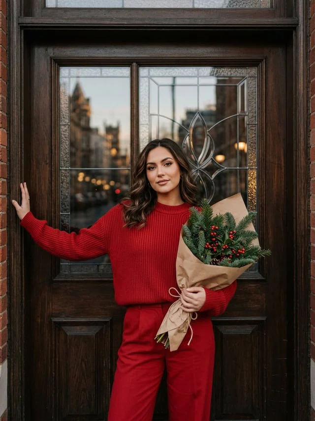 Example generated from “Profile / Avatar - Woman in Festive Red Sweater Portrait”