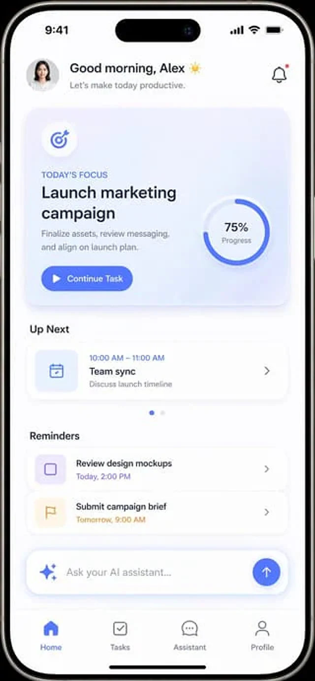 Example generated from “Productivity App UI Mockup”