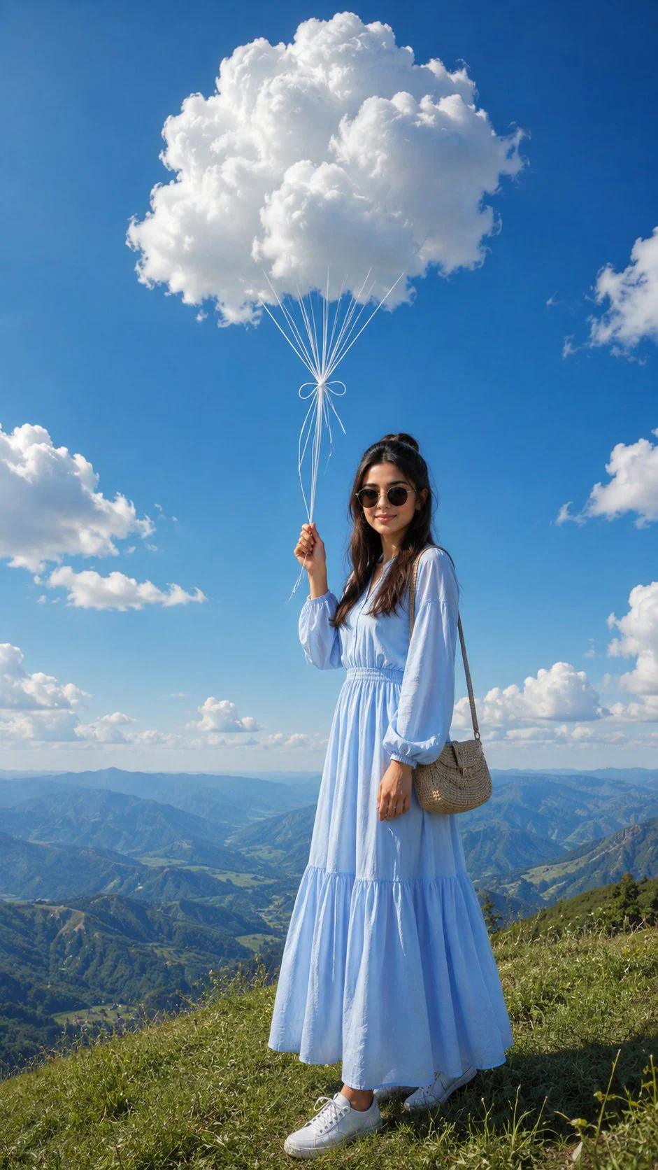 Example generated from “云朵气球山脊旅行人像”