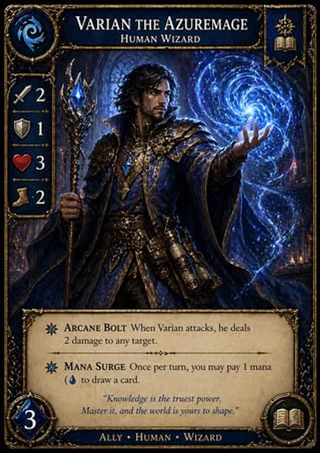 Example generated from “Fantasy Wizard Trading Card”