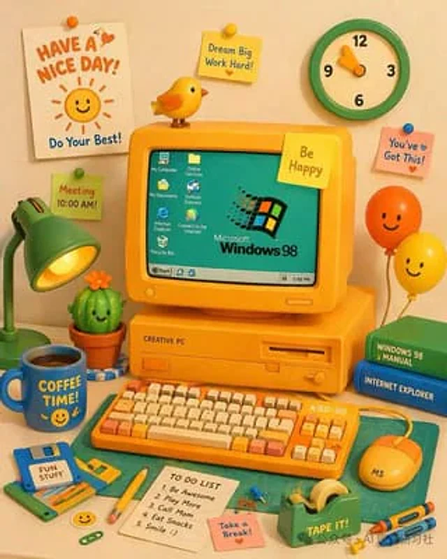 Example generated from “Retro 3D Claymation Desk Setup”