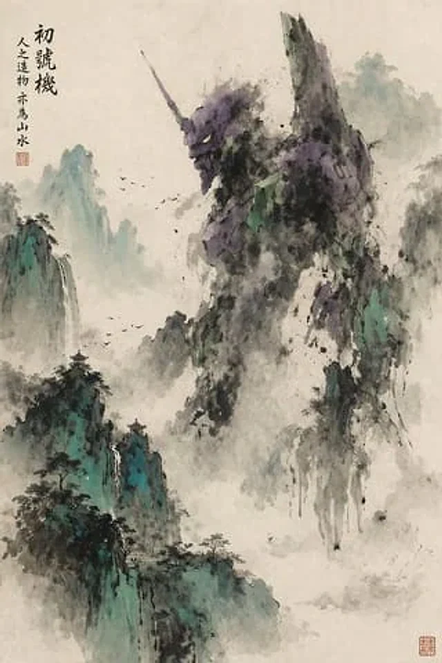 Example generated from “Mecha Ink Wash Landscape Painting”