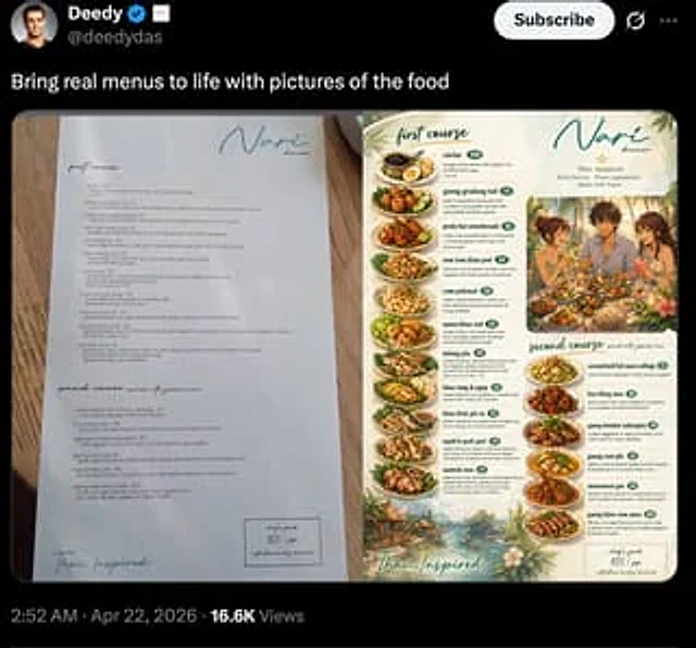 Example generated from “Viral Tweet Menu Before-and-After”