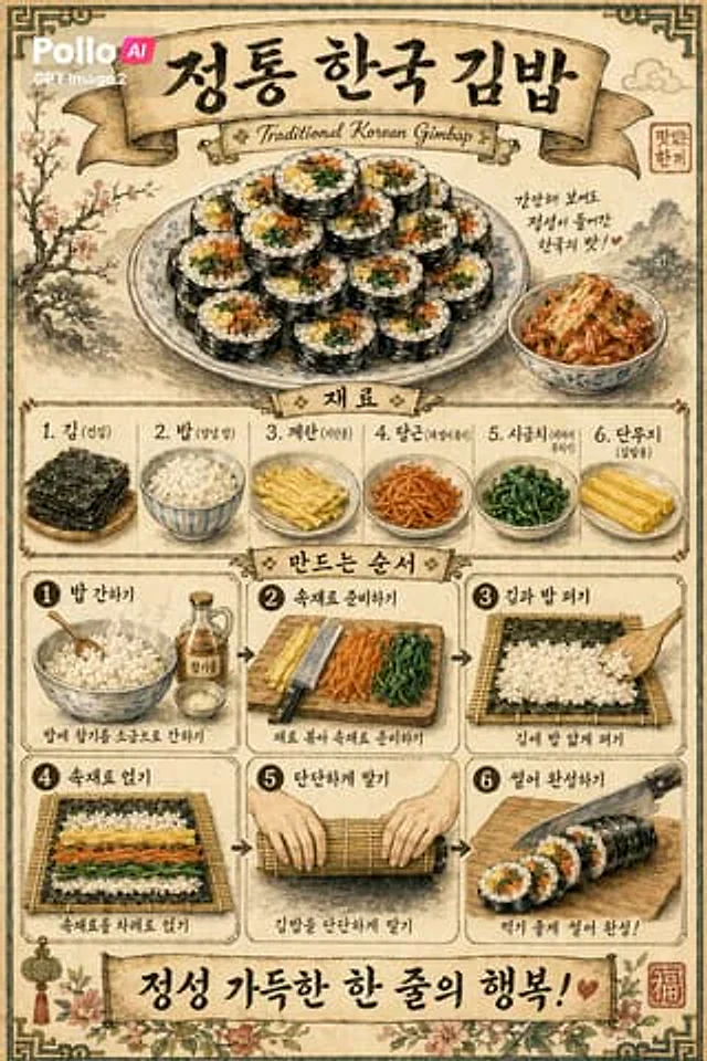 Example generated from “Vintage Korean Gimbap Recipe Poster”