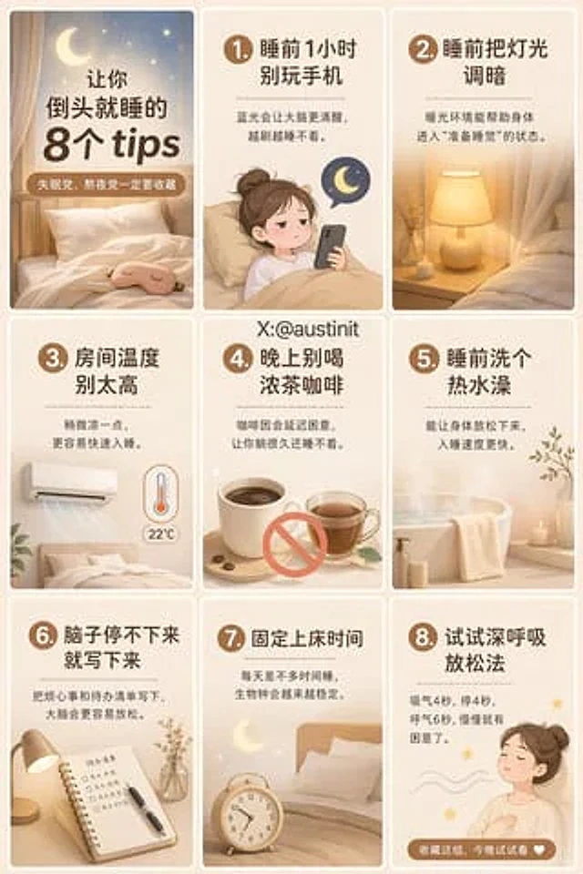 Example generated from “治愈系助眠指南九宫格”