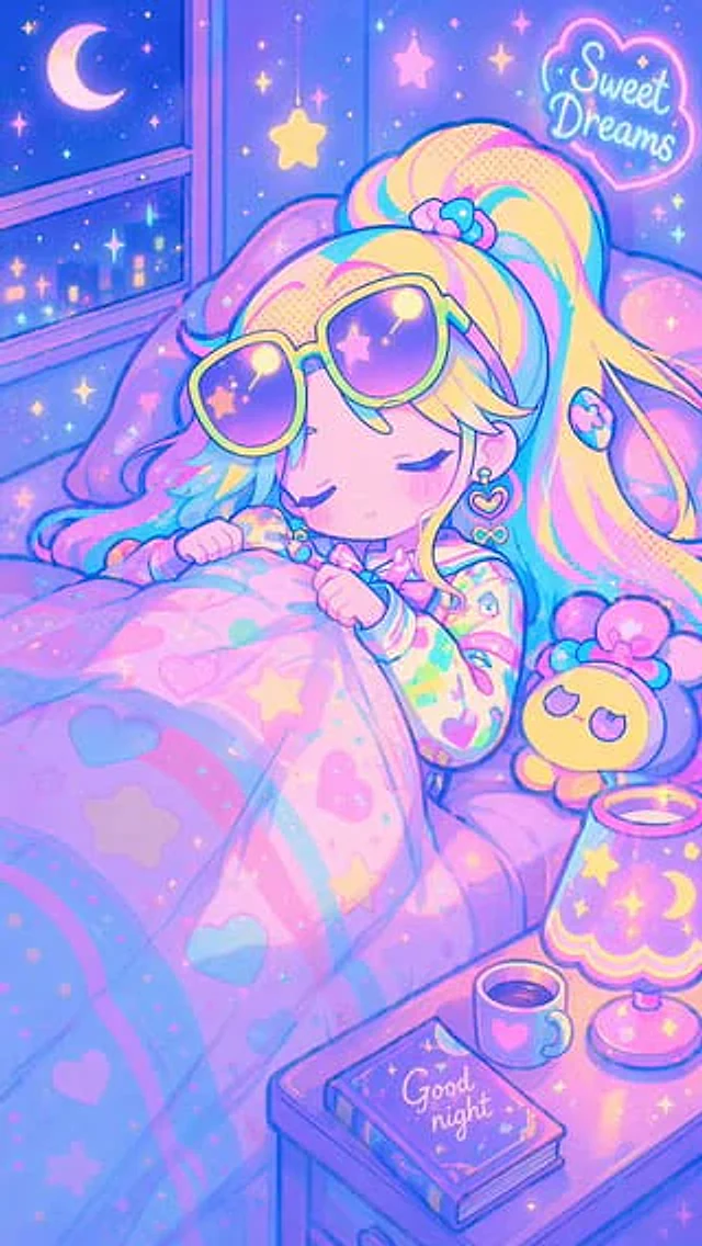 Example generated from “Retro Anime Pastel Sleep Scene”