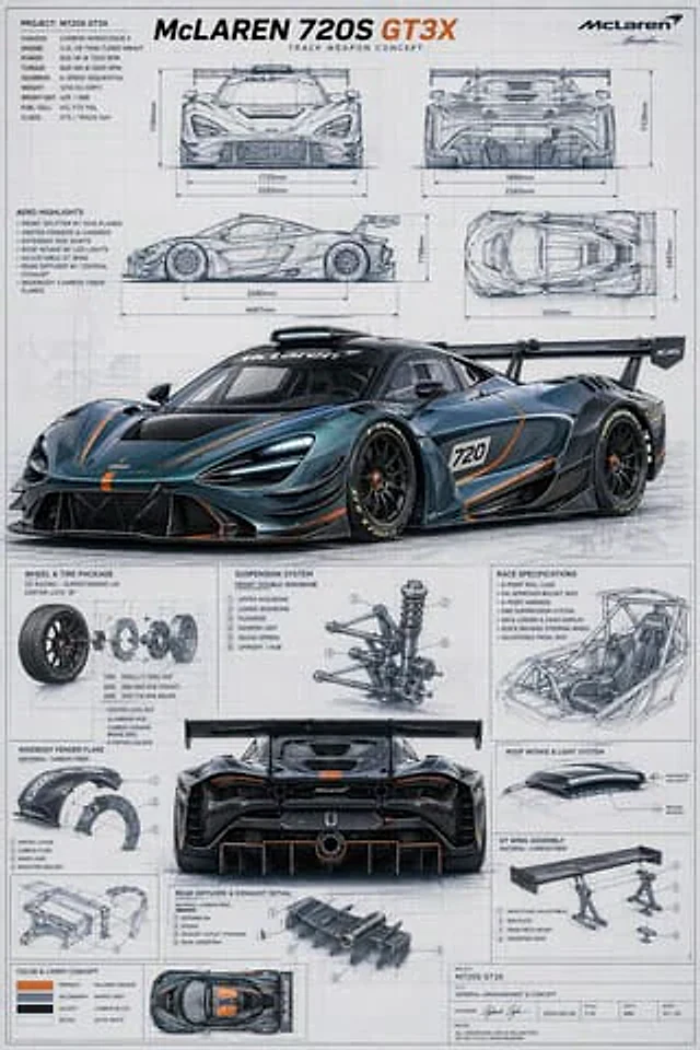 Example generated from “McLaren GT3X Technical Blueprint Poster”
