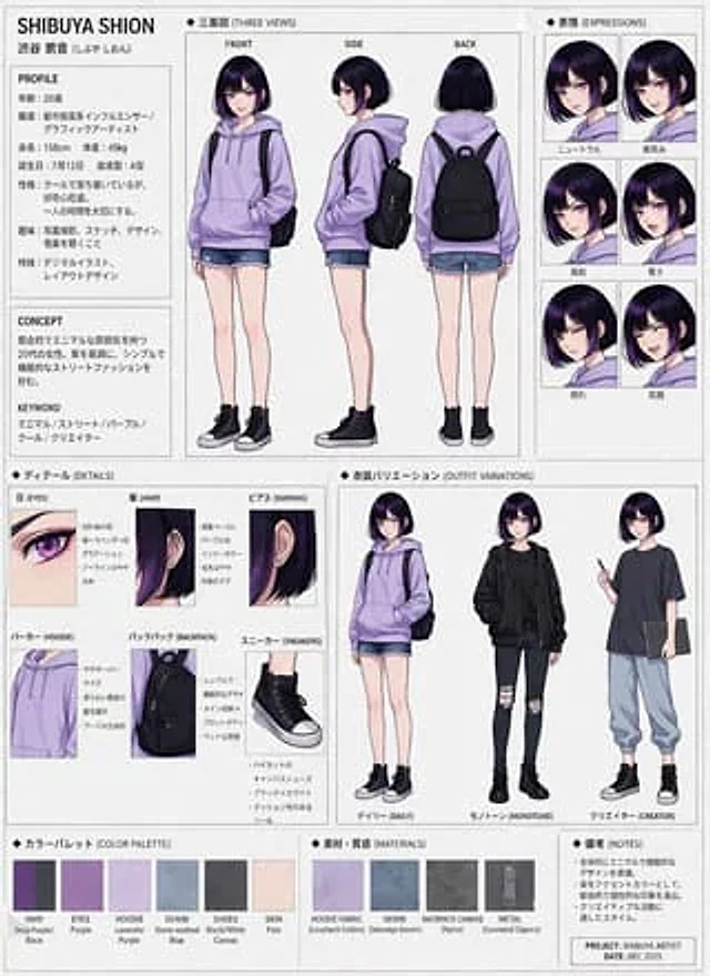 Example generated from “Comprehensive Character Design Sheet”
