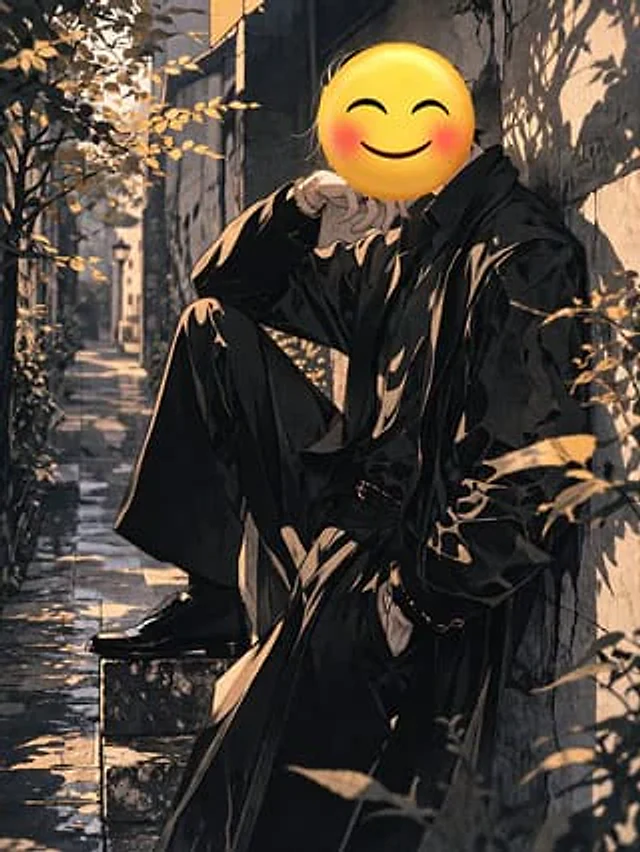 Example generated from “Figure with Emoji Head in Sunlit Alley”