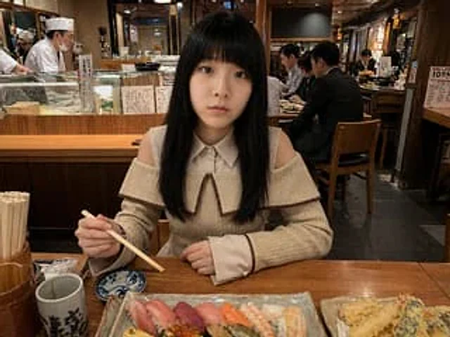 Example generated from “Photorealistic Sushi Counter Dinner Portrait”