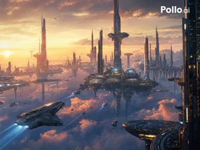 Example generated from “Futuristic Floating City at Sunset”