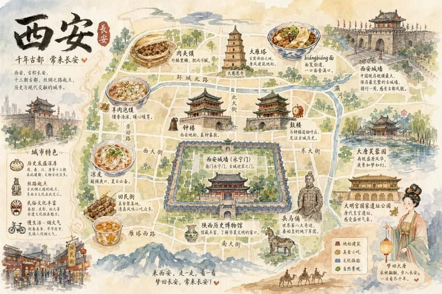 Example generated from “手绘水彩城市地图”