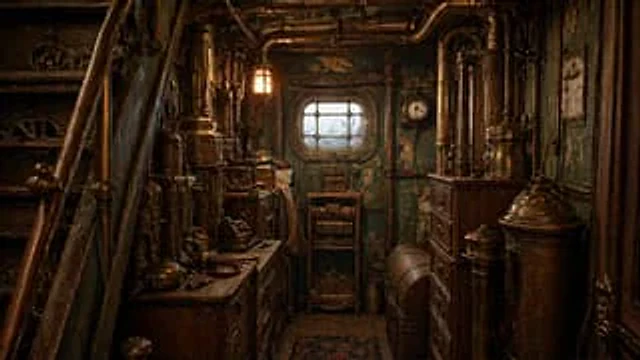 Example generated from “Steampunk Ship Cabin Interior”