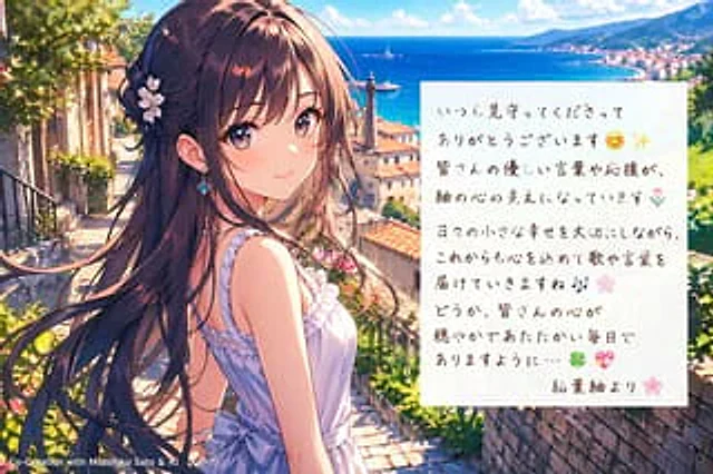 Example generated from “Anime Girl by the Sea with Letter”