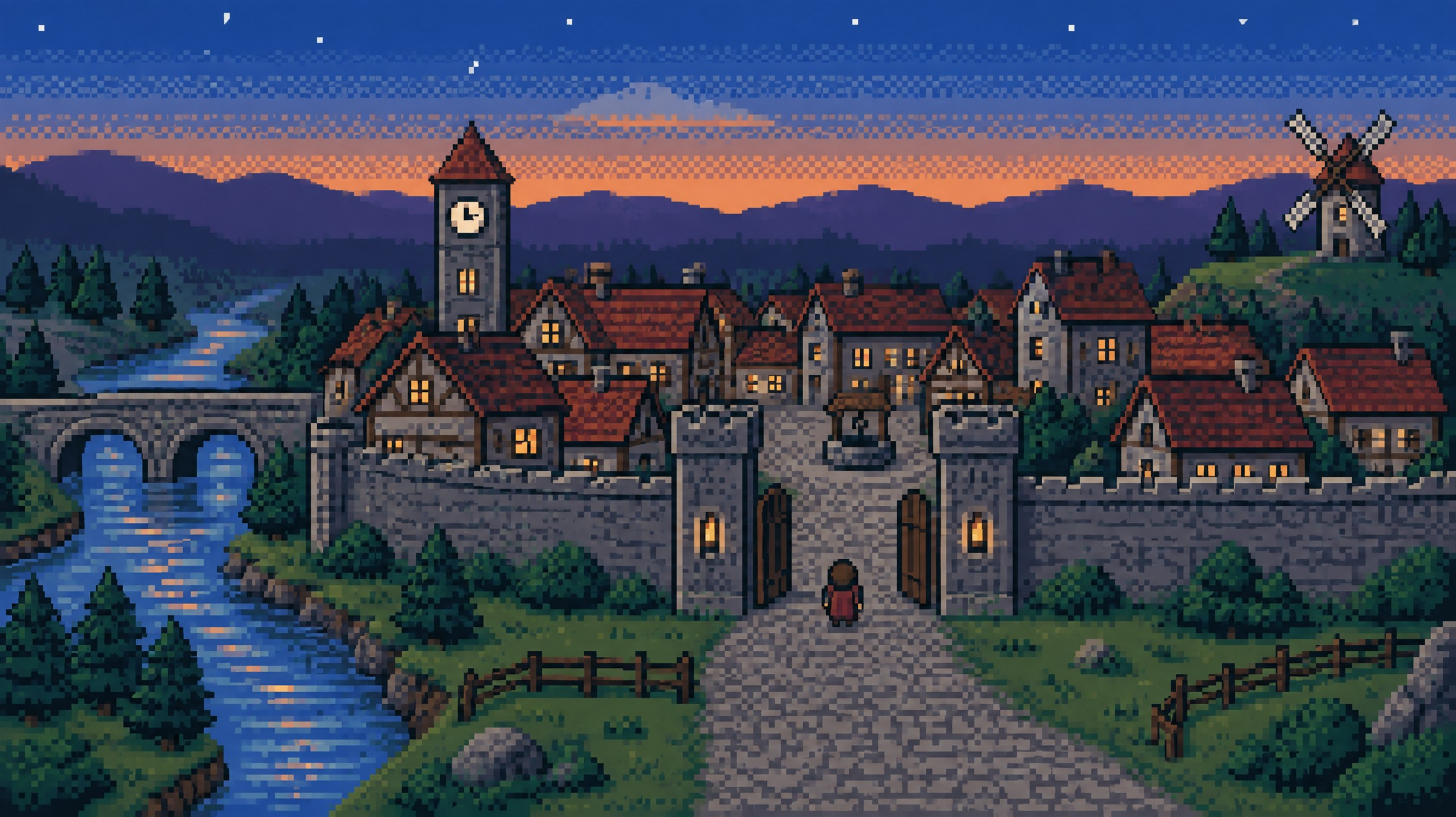 Example generated from “Retro Pixel-Style Town at Dusk — Callirra Atlas · CC BY 4.0”