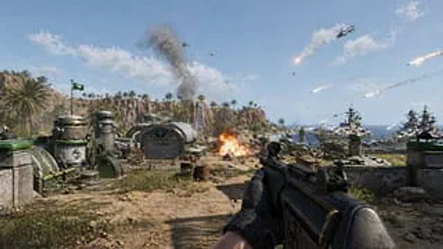 Example generated from “First-Person Tropical Island Warzone”