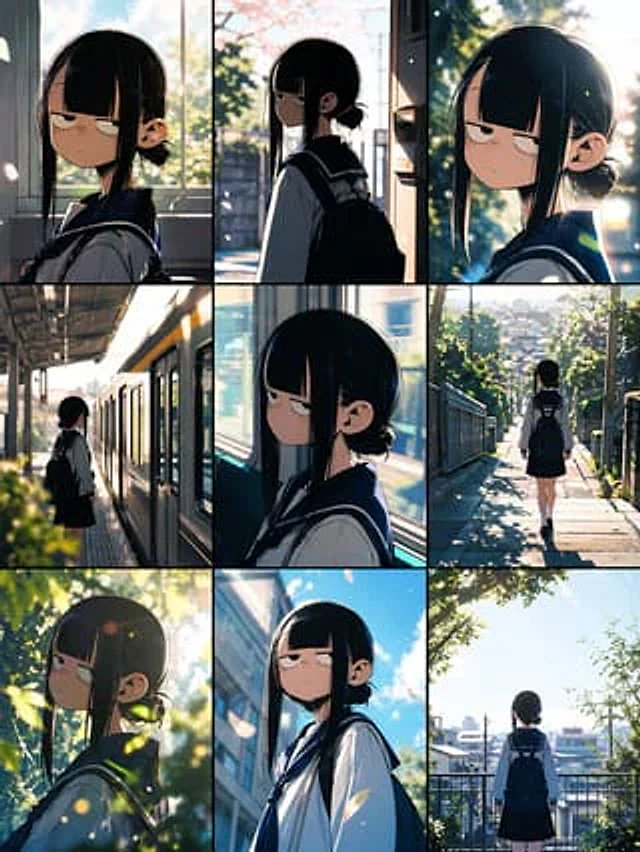 Example generated from “Anime School Commute Storyboard Grid”