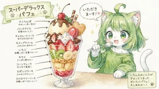 Example generated from “Character Eating Parfait with Annotations”