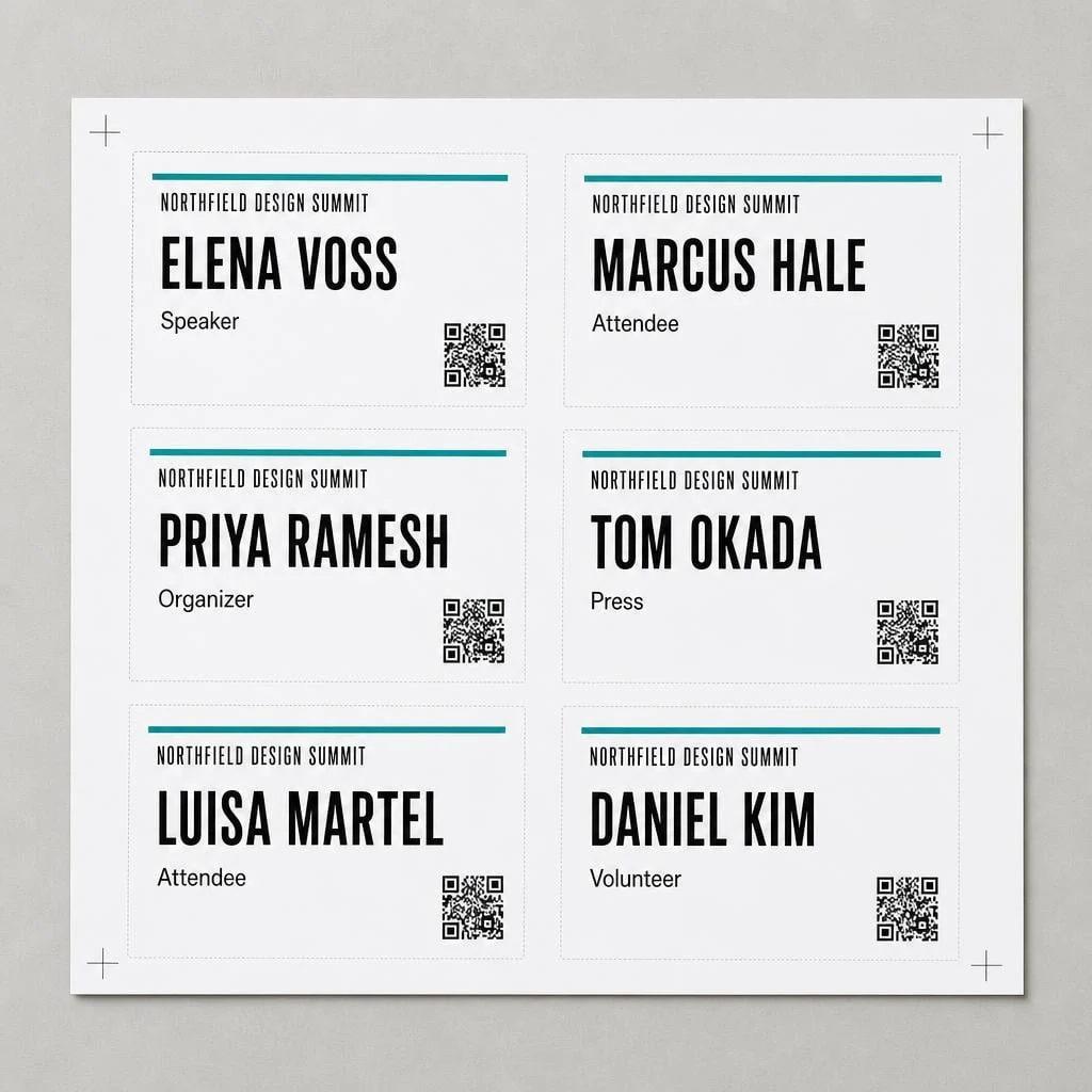 Example generated from “Conference Badge Sheet Mockup”