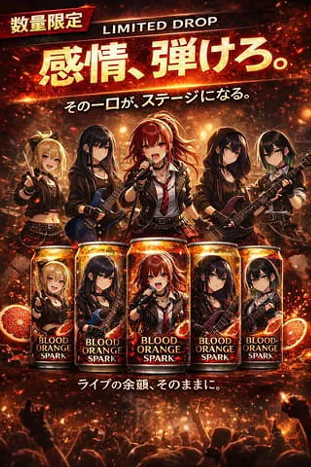 Example generated from “Anime Rock Band Beverage Collab Poster”
