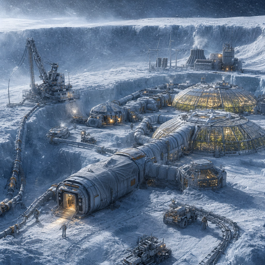 Ice-Crater Bioresearch Base Concept — ChaosRealmsAI · MIT