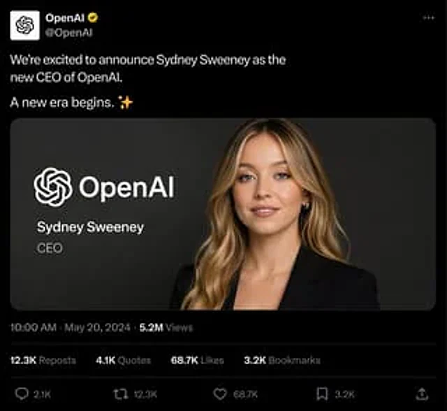 Example generated from “Fake CEO Announcement Post Screenshot”