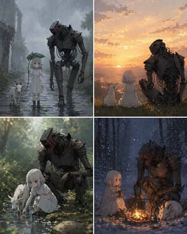 Example generated from “Four-Panel Girl, Robot, and Goat Story”