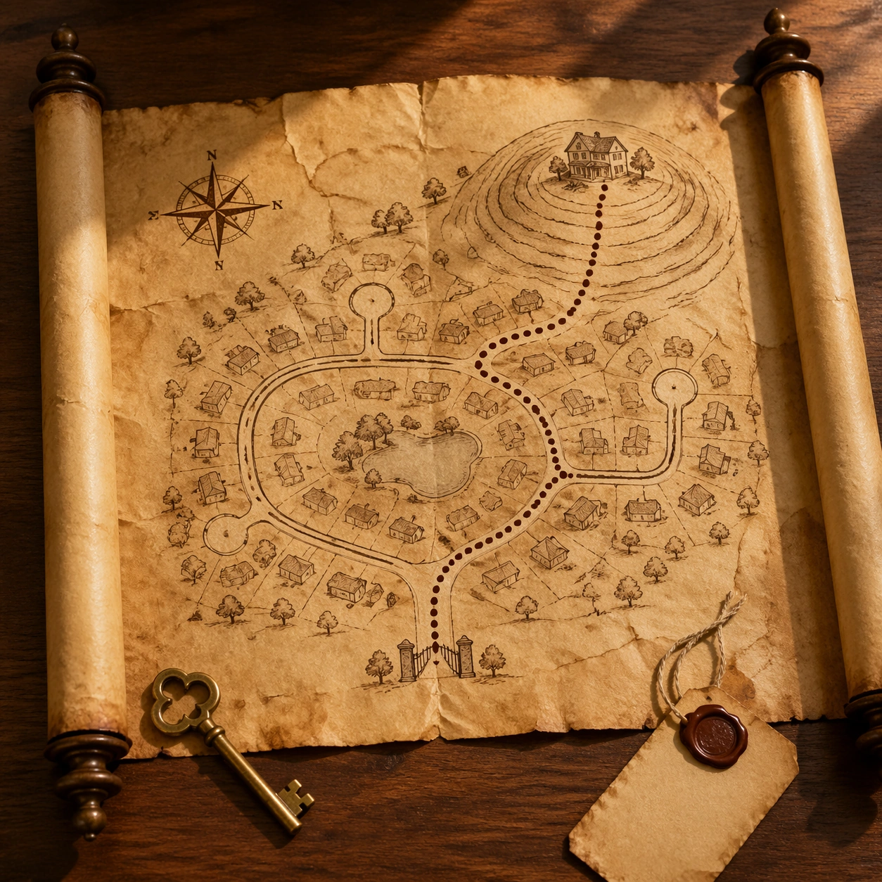 Fictional Neighborhood Treasure Scroll — ChaosRealmsAI · MIT