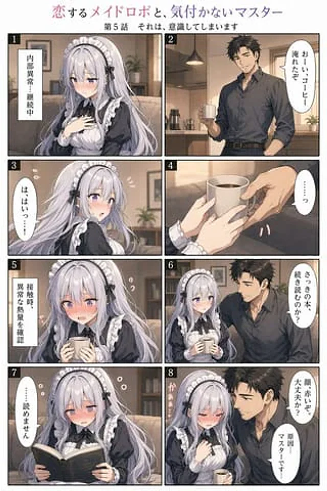 Example generated from “Romantic Maid Robot Manga Page”