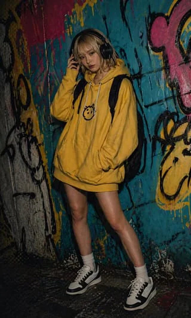 Example generated from “Urban Graffiti Hoodie Fashion Portrait”