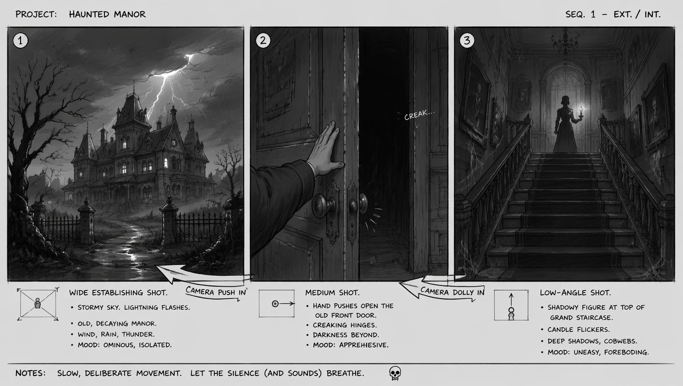 Example generated from “Haunted Manor Storyboard — API Models · CC BY 4.0”