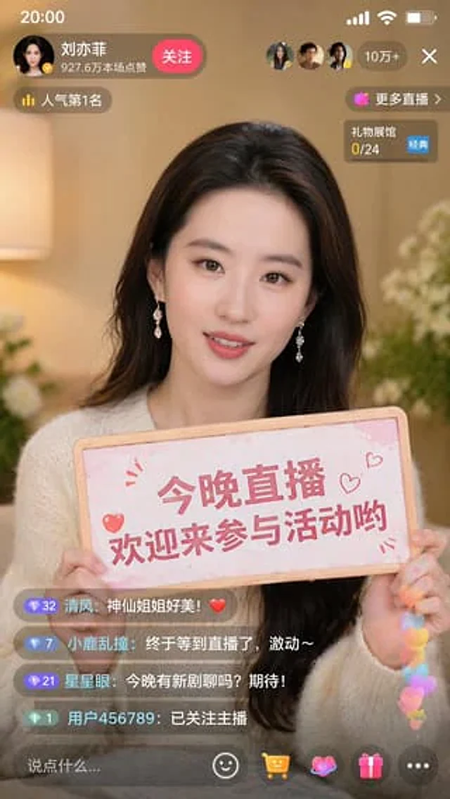 Example generated from “刘亦菲抖音直播畅聊中”
