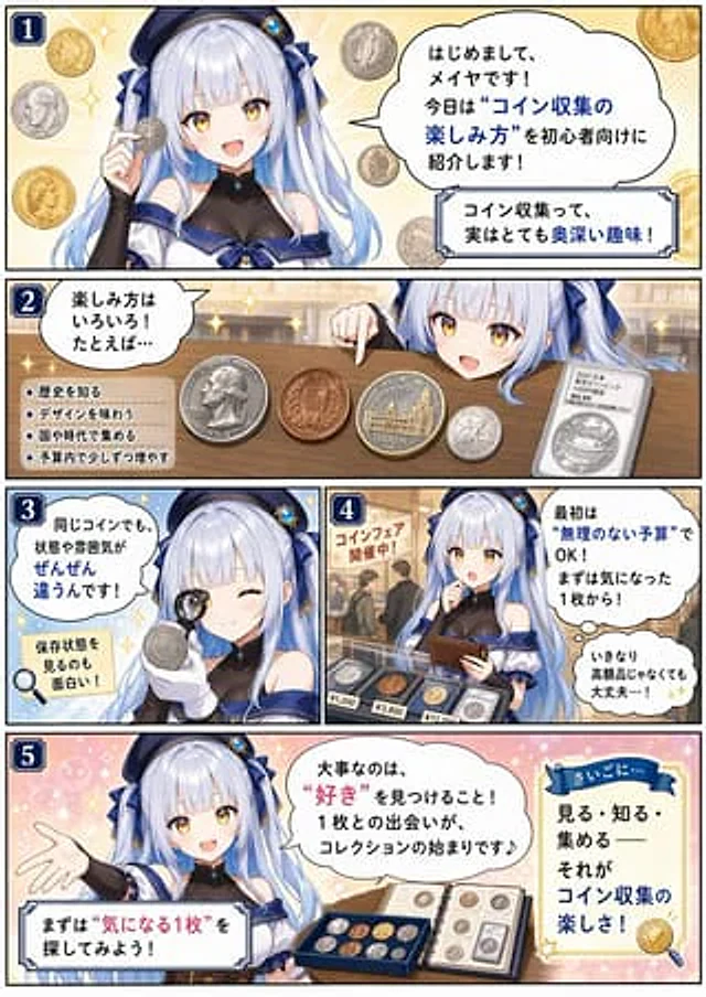 Example generated from “Beginner Coin Collecting Manga Page”