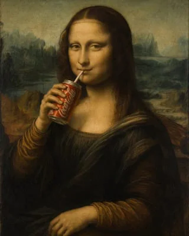Example generated from “蒙娜丽莎畅饮可乐的趣味油画”