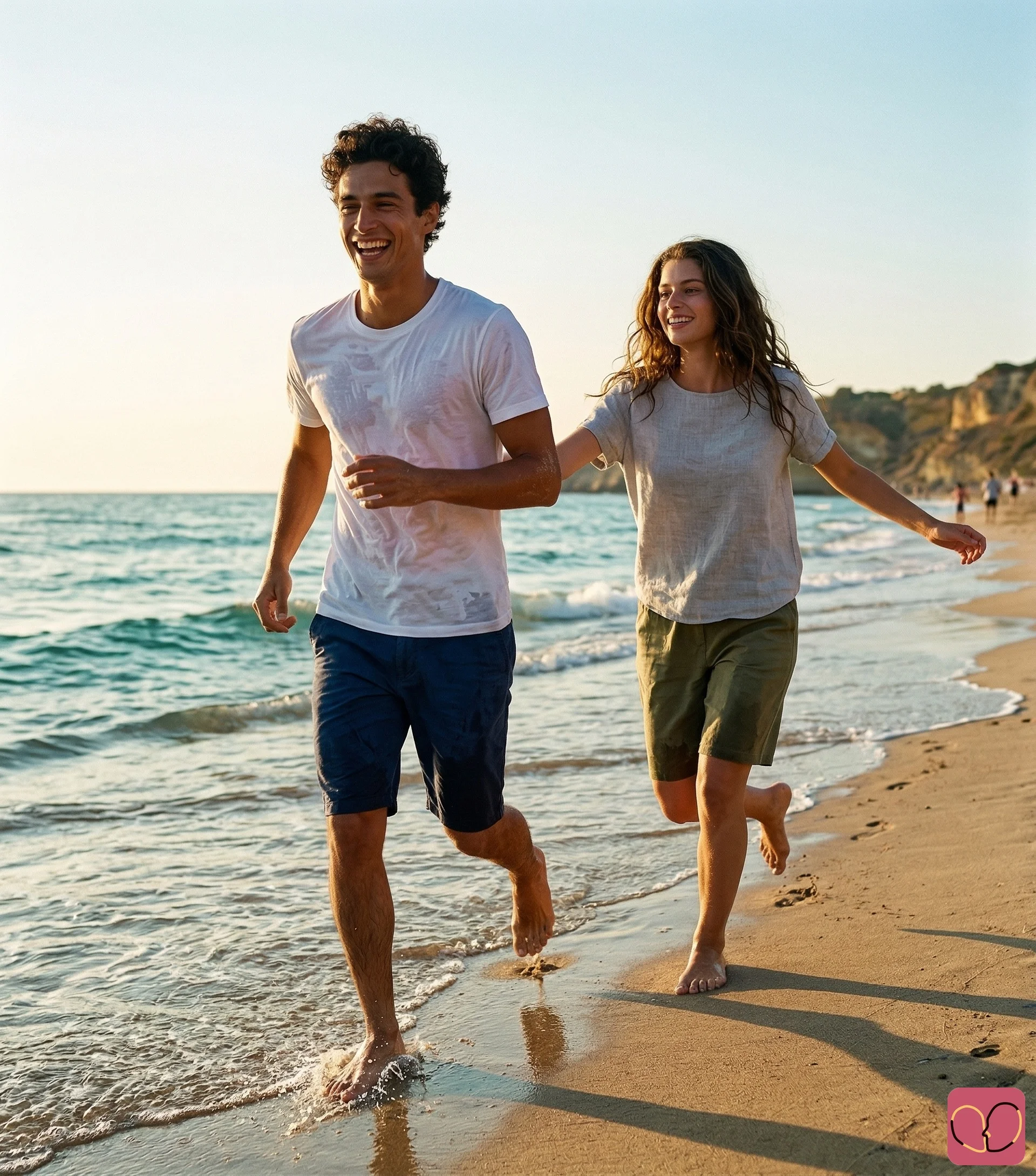 2 reference photos · Playful Chase on the Shoreline