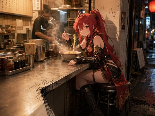 Example generated from “Anime Warrior Eating Ramen”