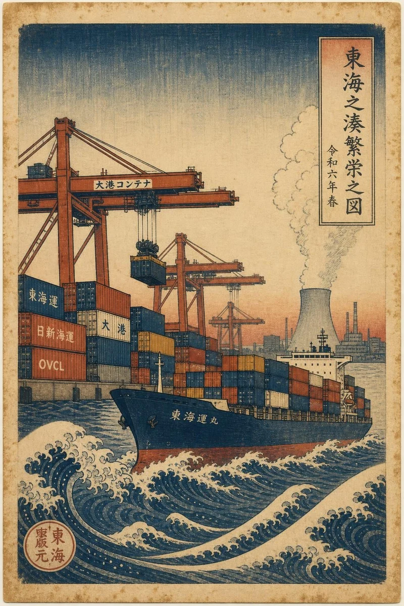 Example generated from “Ukiyo-e Print Of A Container Port”